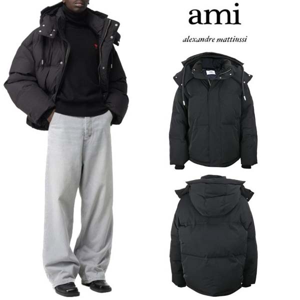 아미 로고 파리스 하트 다운패딩(블랙)