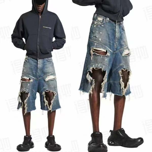25년 발렌시아가 특수워싱 디스트레스드 배기 쇼츠 0702