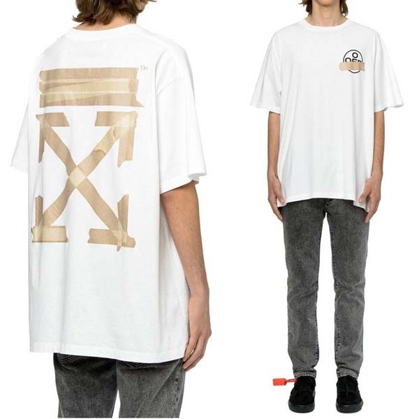 오프화이트 테이프 애로우 커플 반팔티셔츠 /화이트