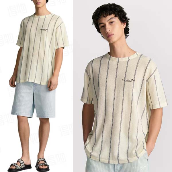 25년 디올 린넨 스트라이프 니트 반팔 0802