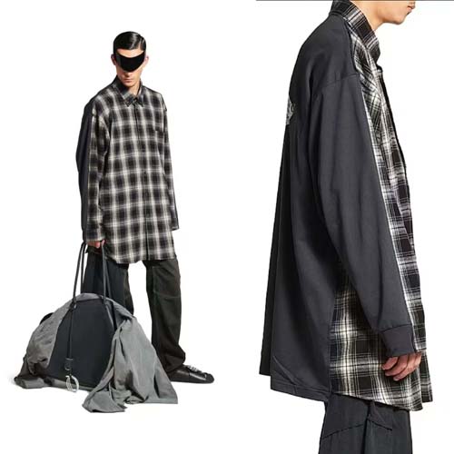 25년 발렌시아가 하이브리드 오버셔츠 in Black And Grey check Flannel 0817