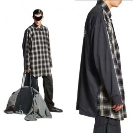 25년 발렌시아가 하이브리드 오버셔츠 in Black And Grey check Flannel 0817
