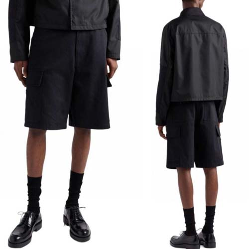 25년 프라다 로고 솔리드 코튼 포켓 버뮤다 숏 팬츠