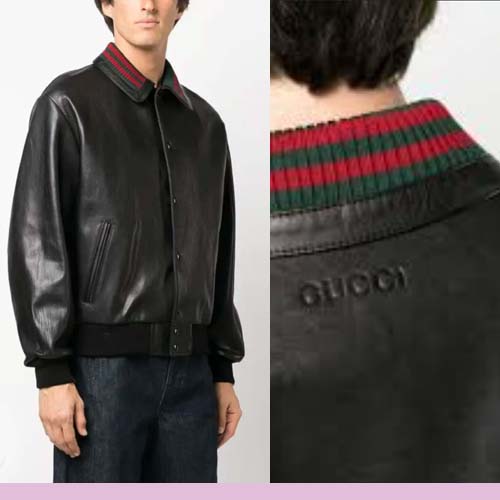25년 구찌 블랙 웹 레더 백로고 재킷 0825