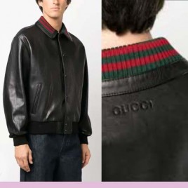 25년 구찌 블랙 웹 레더 백로고 재킷 0825