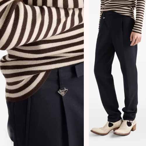 25년 프라다 삼각로고 팬던트 블랙 팬츠 1013