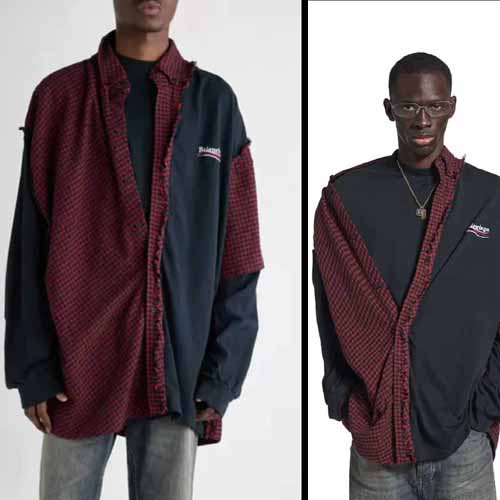 25년 발렌시아가 Patched 셔츠 IN 레드/블랙 1016