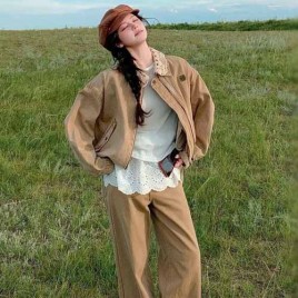 25년 로에베 무드 더블 칼라 자수 로고 워싱 재킷