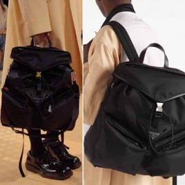 프라다 리나일론 레더로고 백팩 블랙 /그레이 1023