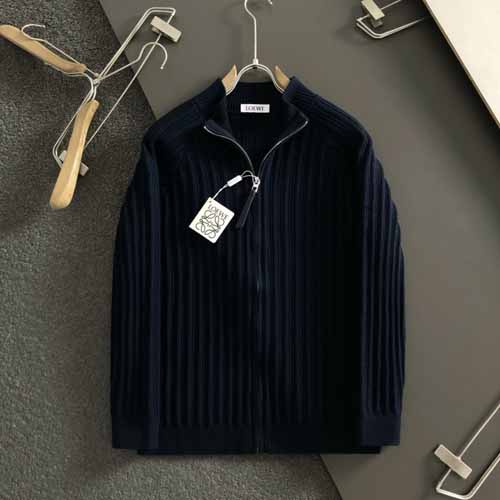 2025FW 로에베 레더로고 골지 하이넥 양모 집업 가디건