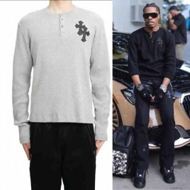 크롬하츠 와플 서멀 가죽 크로스 롱슬리브 긴팔 티셔츠 2종