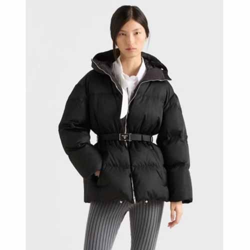 프라다 로고 리나일론 후드 다운 재킷