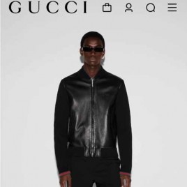 구찌 로고 나파 레더 미치 니트 봄버 재킷