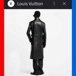 루이비통 레더 더블 브레스트 블랙 코트 1204