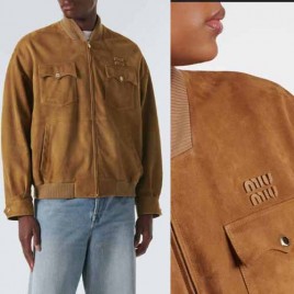 미우미우 스웨이드 미트 로고 레더 재킷 1221