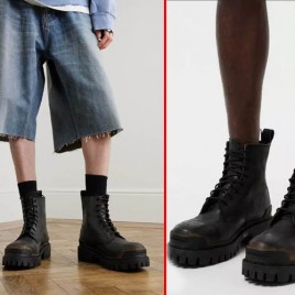 발렌시아가 로고 스트라이크 디스트레스 레더 부츠 0116