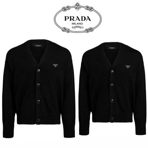 프라다 삼각로고 플레이트 커플 블랙 카디건
