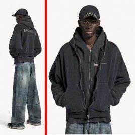 발렌시아가 레이어드 페이디드 블랙 후디 집업 0120