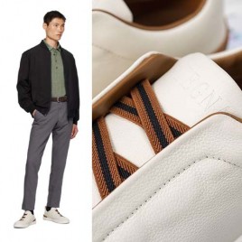 제냐 스티치 레더 화이트 스니커즈