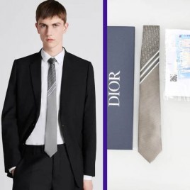 디올 오블리크 사선 카키그레이 실크넥타이 세트
