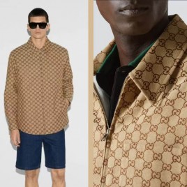 구찌 GG 캔버스 오버셔츠 카펠 다크 브라운 재킷 0226