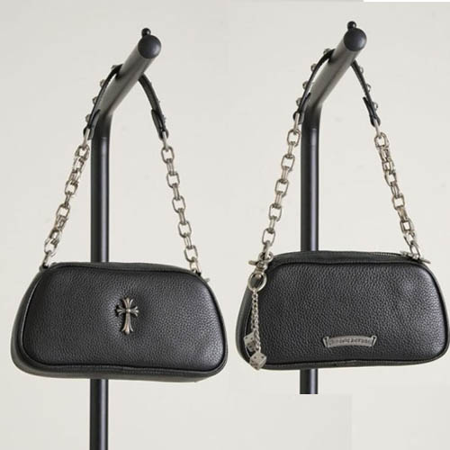 크롬하츠 로고 크로스 레더 블랙 숄더 백