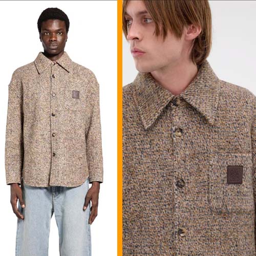 26ss 로에베 로고 베이지 울 블렌드 마이크로 체크 오버셔츠 재킷 0306