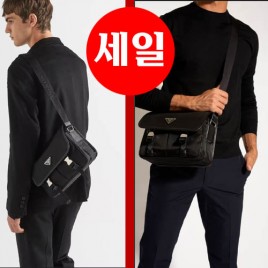 FW25 프라다 삼각로고 리나일론 가죽테두리 블랙 크로스백  0430